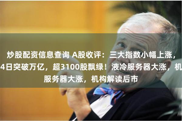 炒股配资信息查询 A股收评：三大指数小幅上涨，成交额连续4日突破万亿，超3100股飘绿！液冷服务器大涨，机构解读后市