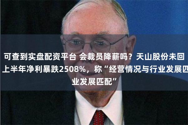 可查到实盘配资平台 会裁员降薪吗？天山股份未回答！上半年净利暴跌2508%，称“经营情况与行业发展匹配”