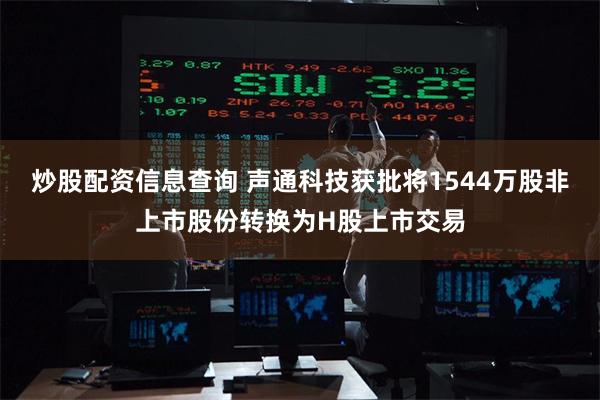 炒股配资信息查询 声通科技获批将1544万股非上市股份转换为H股上市交易