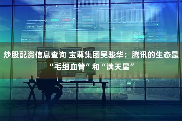 炒股配资信息查询 宝尊集团吴骏华：腾讯的生态是“毛细血管”和“满天星”